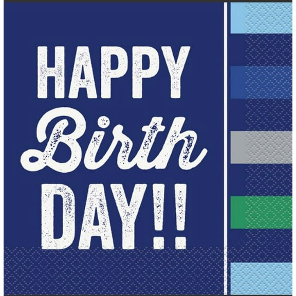 6.5" x 6.5" Disposable Green/Blue Stripes Happy Birthday Paper Napkins, 20 Pieces, by Way To Celebrate