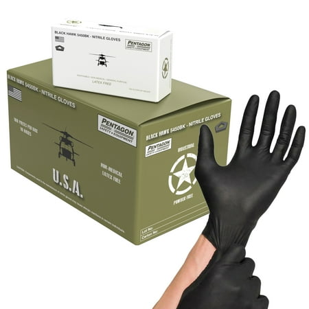 Black Hawk - 5 mils Disposable Nitrile Gloves, Black, Powder Free, Latex Free, Industrial Gloves