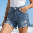 thumbnail image 2 of Yifymode Jean Shorts Womens Summer Mid Rise Stretchy Ripped Denim Shorts Casual Mid Thigh Cut Off Jorts with Pockets,Light Blue L, 2 of 5