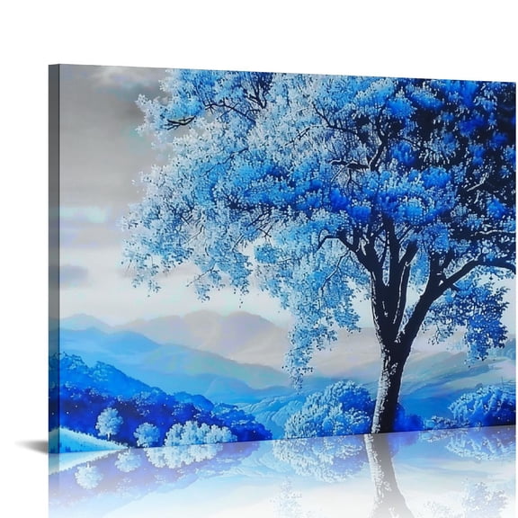 BCIIG Mountains Trees Blue Wall Art Canvas Print for Living Room Bedroom Home Office Wall Decor 20x16in