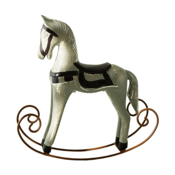 Wooden Horse Figurine Rocking Horse Statue Desk Figure Ornament Distressed Finish for Fireplace Bedroom Cabinet
