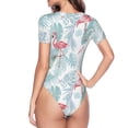 thumbnail image 3 of Uemuo Tropical Flamingo Pattern Women's One Piece Short Sleeve Swimsuit Rash Guard Surfing Modest Quick-drying Swimsuit Beach Essentials-X-Large, 3 of 9