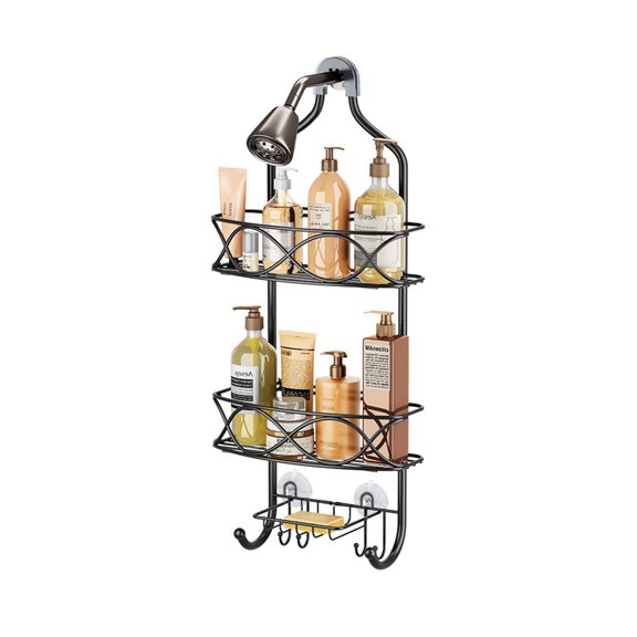 Junjian Hanging Shower Caddy, Simple Design Anti-Swing Shower Organizer, Stainless Steel Shower Shelves, over the Shower Head Bathroom Storage (Matte Black)