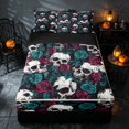 thumbnail image 2 of Homewish Halloween Skull Zipper Twin Comforter Sets with Fitted Sheet and 2 Pillowcases, Vintage Rose Zipper Bedding Set, White Magenta Teal, Black Reversible, 2 of 7