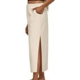 thumbnail image 3 of XIAONU Womens Skirts Elastic Waist Drawstring Long Flowy Ankle Length Skirt Linen Flared Maxi Skirt With Back Slit, 3 of 8