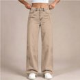 thumbnail image 6 of fnnxnal Girls' Baggy Wide-Leg High-Waisted Jeans - Khaki Y2K Vintage Relaxed Loose Fit Casual Pants for School & Play,Size 9-10 T, 6 of 9