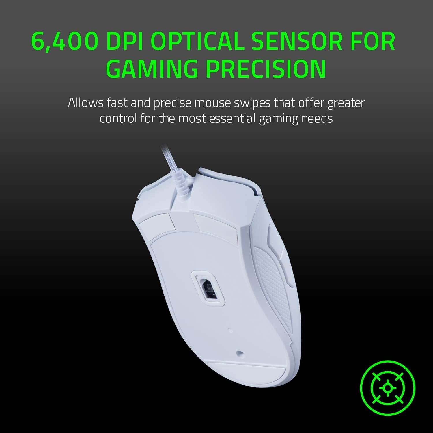 Wired gaming mouse: 6400 DPI Optical Sensor - 5 Programmable Buttons - Mechanical Switches - Rubber Side Grips - white and black