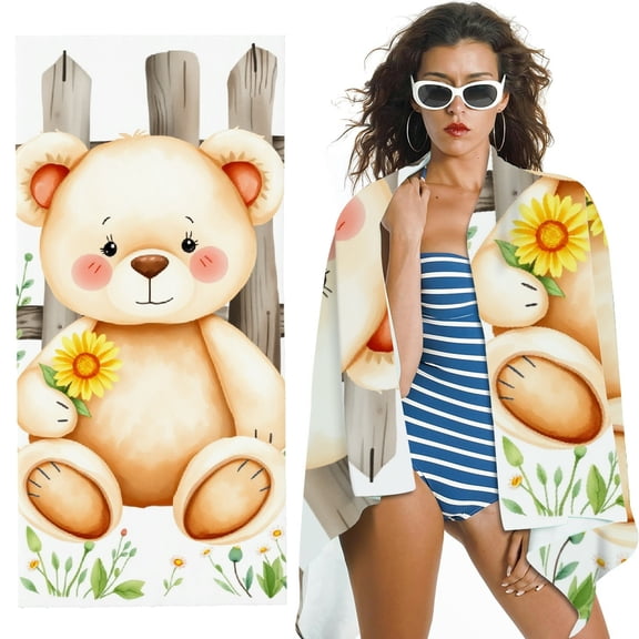 RKSupls Teddy Bear Microfiber Beach Towel, Extra Large Quick Dry Lightweight Absorbent Towel for Travel Swimming Camping, Soft Super Absorbent- 30x60 in
