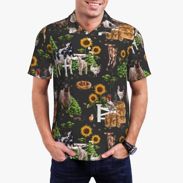Fotbe Farm Animals 2 Camiseta Polo de Golf para Hombre con Estampado – Camisa Deportiva Transpirable con Cuello Abotonado-Small