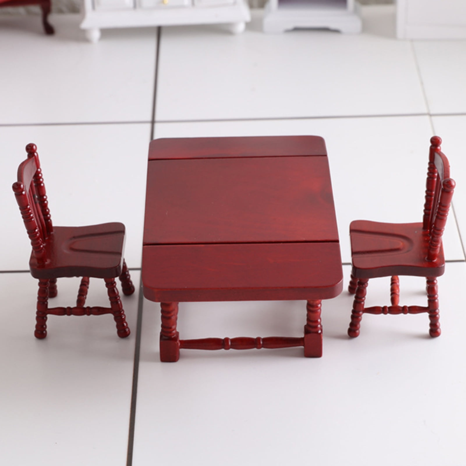 RedmL Birch Folding Table Chair Model Accessories Decor Craft Gift for 1/12  Doll House