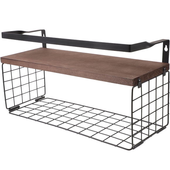 SEWCHICS Washroom Organizer Floating Wall Shelves Light Brown Wood Storage 1Set