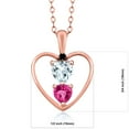 thumbnail image 2 of 18K Rose Gold Plated Silver Sky Blue Aquamarine Pink Created Sapphire and Black Diamond Pendant Necklace for Women (0.92 Cttw, Gemstone March Birthstone, Heart 5MM and 4MM, with 18 inch Silver Chain), 2 of 3