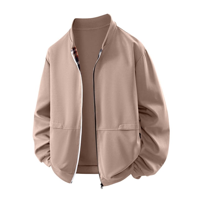 WRKEKC Veste à Carreaux Patchwork pour Homme, Col Montant, Fermeture Éclair devant, Style Cardigan, Manches Longues, Haut Urbain Mode Urbaine pour Mode Décontractée à Étages, Kaki, TTG