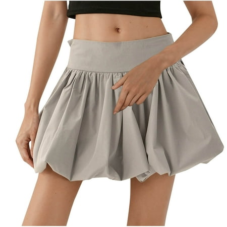 LNWUY Women s Y2K Bubble Shorts Elastic High Waist Ruffle Shorts Summer Fashion Loose Comfort Breathable Wide Leg Bloomers Gray S