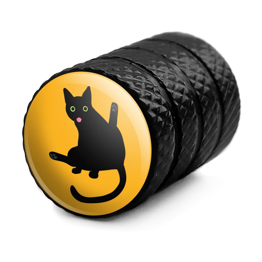 Grumpy Angry Cat Face Emoji Tire Valve Caps - Black Aluminum - Set of Four