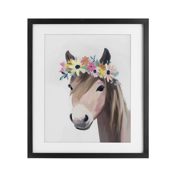 Stupell Industries Cottage Flower Crown Horse Black Framed Print Under Glass, 13 x 16, by The Prints Vibe