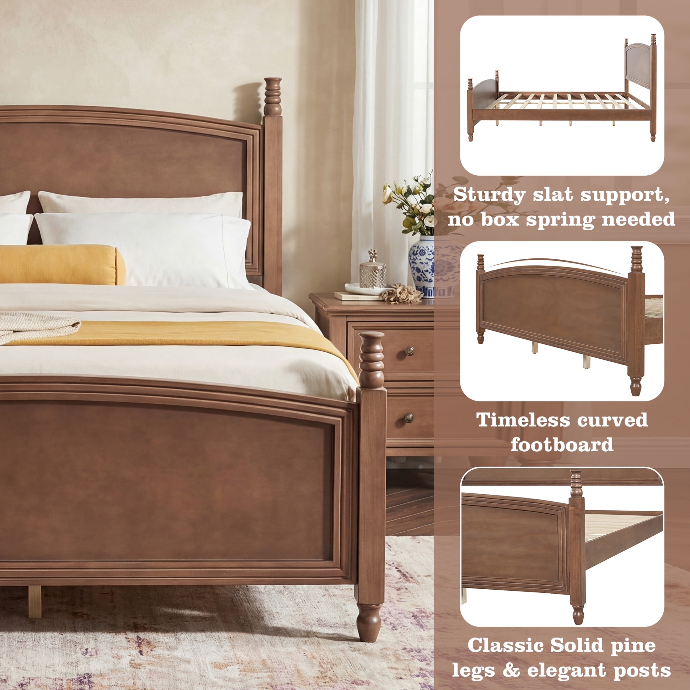 Christopher Knight Home Queen Solid Wood Bed Frame with Headboard and Footboard, Walnut