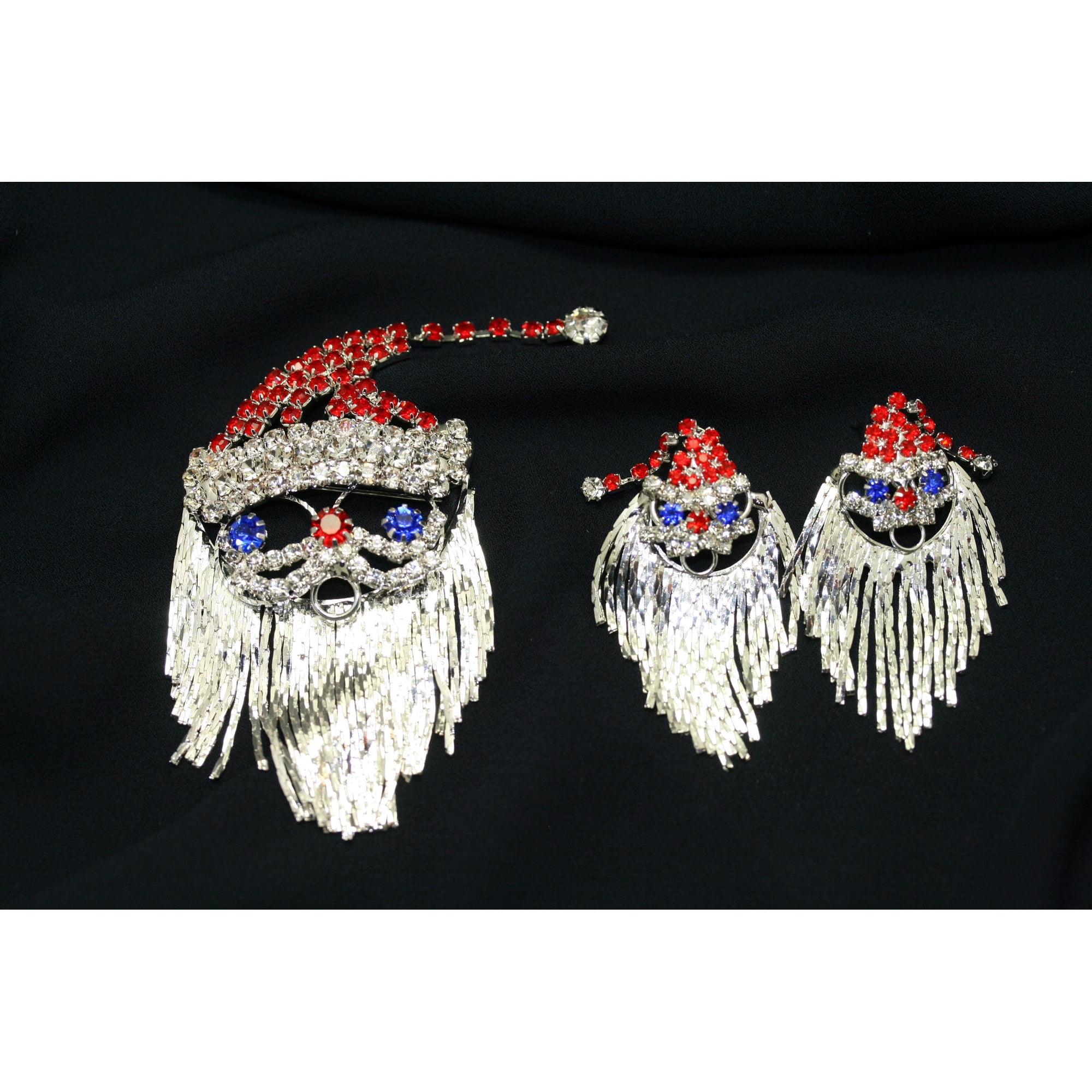 Christmas Santa Claus Face Brooch and Earrings Set , Santa Clause pin, Santa Clause Earrings Christmas Holiday Jewelry Set
