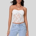thumbnail image 2 of vigerkar Women Lace Sheer Tube Top Summer Strapless Y2k Bandeau Going Out Cropped Sleeveless Tshirts Basic Vest 2025 White, L, 2 of 4