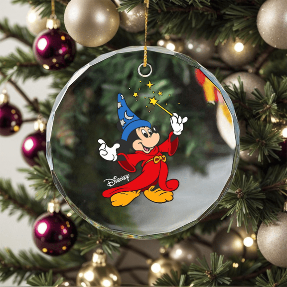 Fantasia Sorcerer Mouse Movie Fantasmic Theme Park Trip Glass CIRCLE GLASS ORNAMENT Home Decor