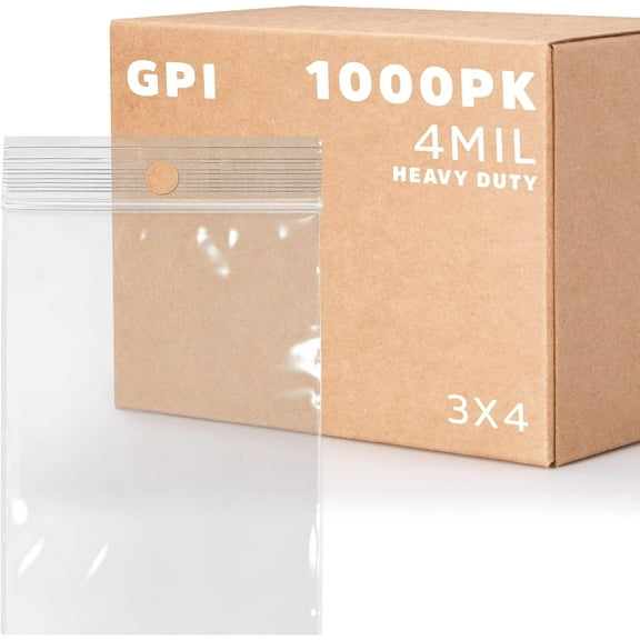 GPI Clear Plastic Bags Resealable Ziplock Bags Plastic Baggies for Packaging, 3” x 4” 1000-Pack