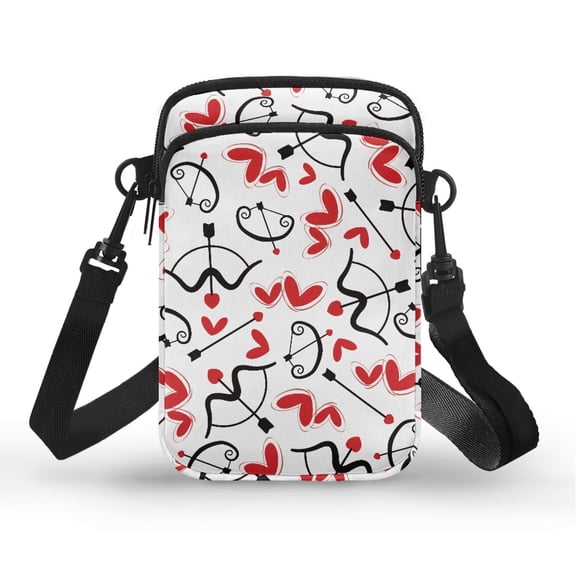 HELLHERO Heart and Bow and Arrow Pattern Love Cross Body Purse Polyester Leakproof Sling Bag for Travel