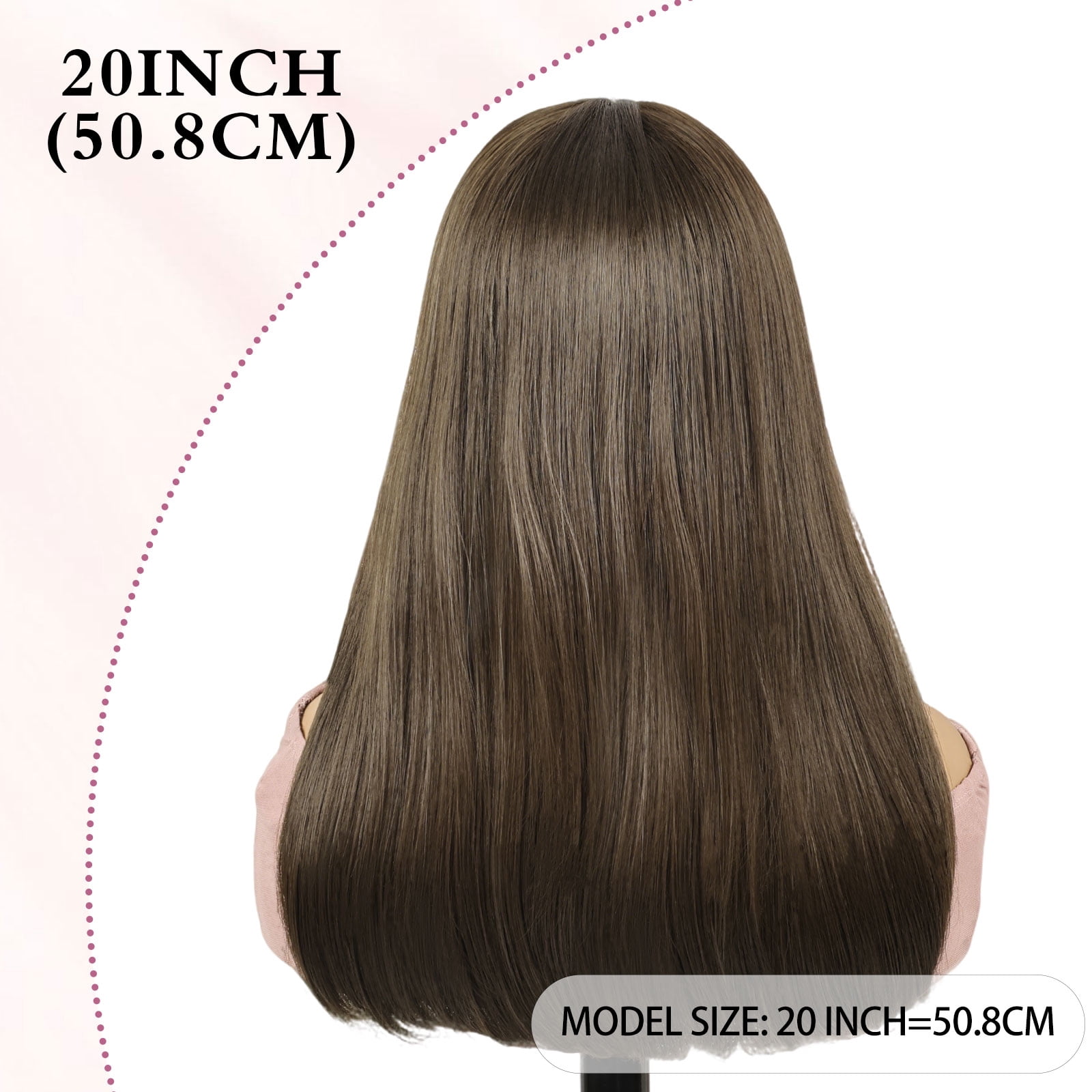PHOCAS 20 Inch with Bangs Long Brown Wigs for Women Straight Long Bob Wig Synthetic Brown Hair Wigs Sandy Brown Glueless Wig Cap