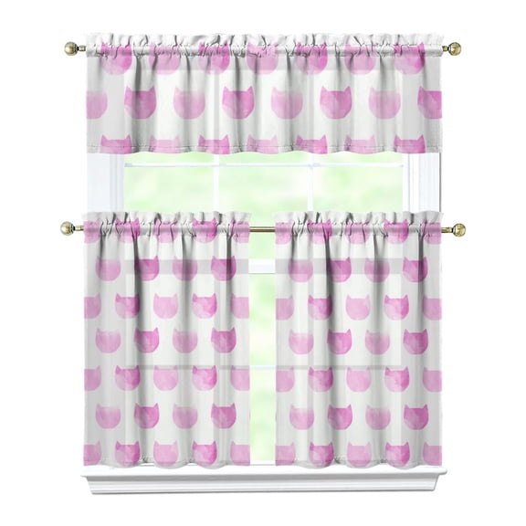 Kitchen Curtains 36 Inch Short - 3 Panel Set with Cute Cat Paw Pattern, Rod Pocket Window Curtain, 100% Polyester for Pet Lovers Farmhouse, Cafe, Kitchen, Bedroom, Easy Wash