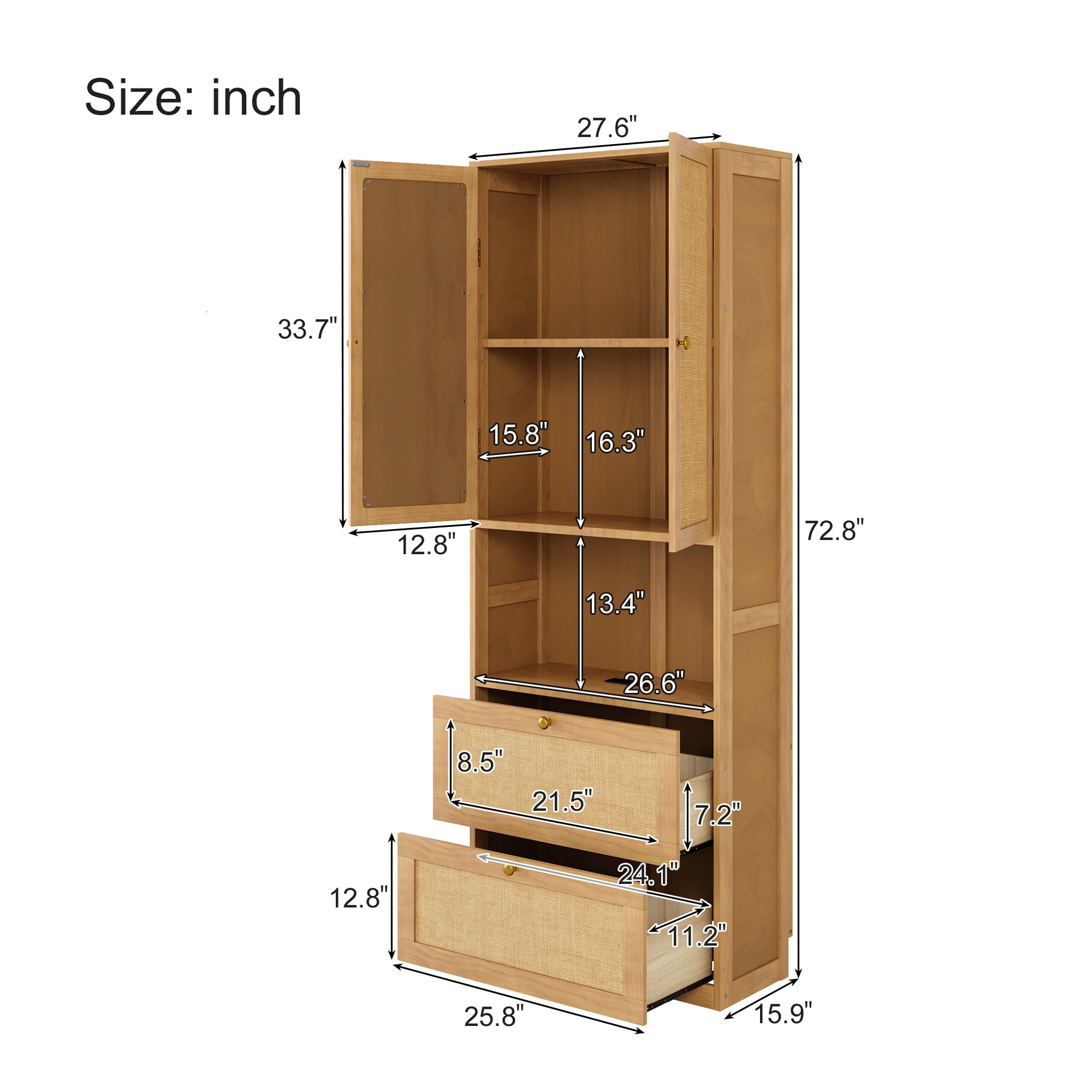 Euroco Modern 2 Door Armoires, Wood Wardrobe with Drawers, Cabinet and Shelves, White