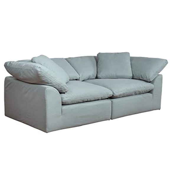 Sunset Trading Contemporary Puff Collection 2PC Slipcovered Modular Sectional Sofa, Performance Fabric Washable Water-Resistant Stain-Proof, 88" Deep-Seating Down-Filled Couch, Ocean Blue