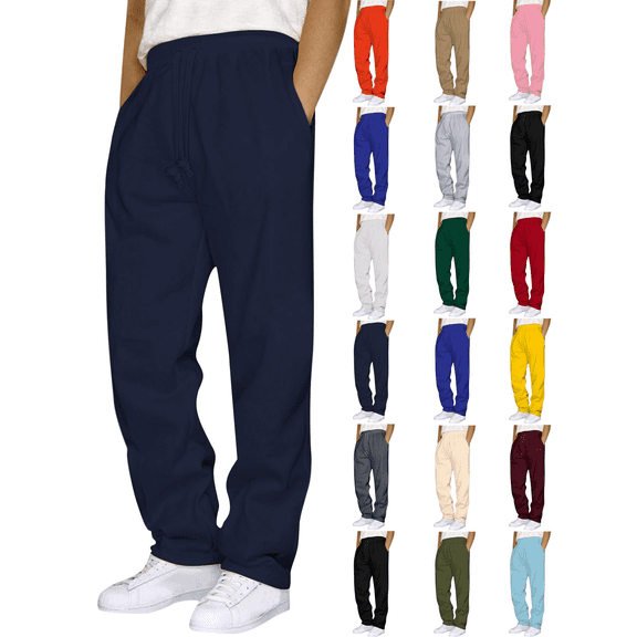 Mens Jogger Pants Men's Comfortable Solid Color Elastic Waist Cargo Pants with Pockets Drawstring Hiking Outdoor Sweatpants