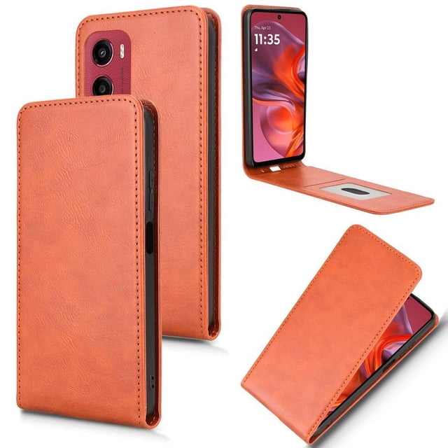 Folio Phone Case for Motorola Moto G05 Magnetic Kickstand Cover with Camera Protection Brown