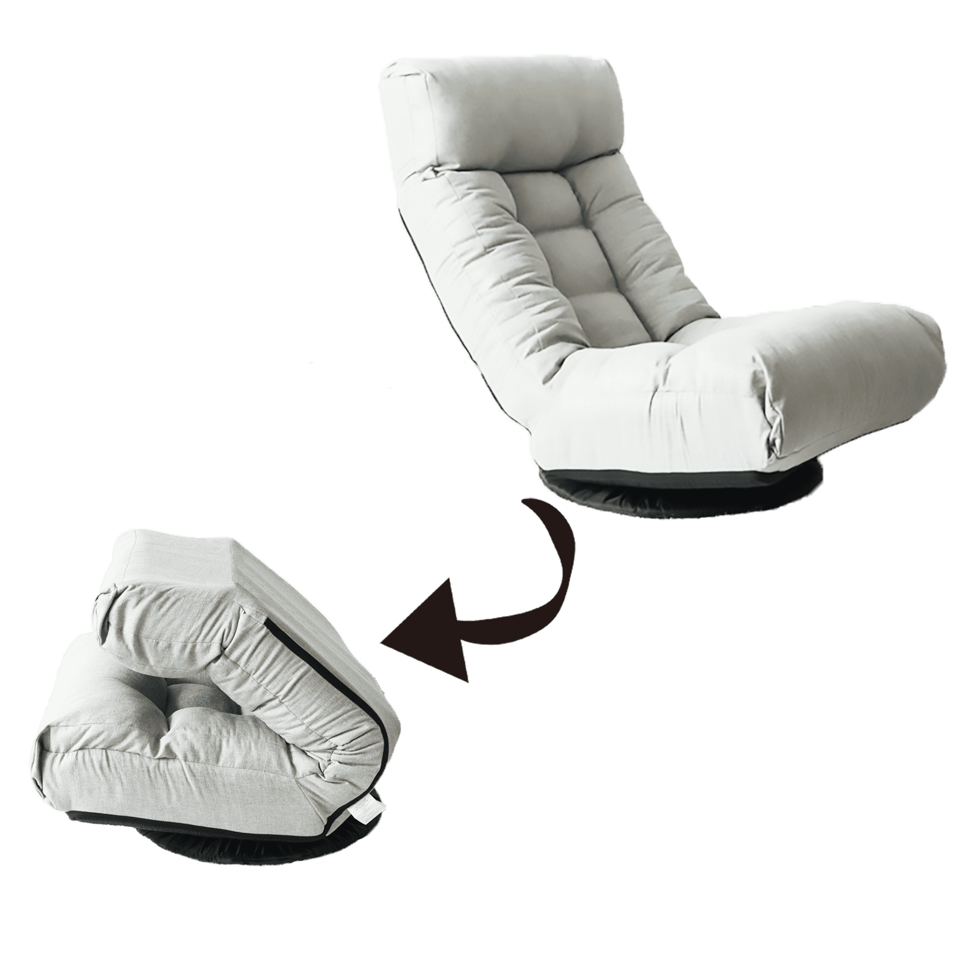 Reclining Chair, Floor Chair, Adjustable Lounge Chair with 3-Section Backrest and 360-Degree Swivel Base, Foldable for Living Room Tatami Bedroom, Gray