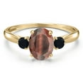 thumbnail image 3 of Gem Stone King 10K Yellow Gold Red Tiger Eye and Black Onyx 3-Stone Ring for Women | 1.45 Cttw | Oval 8X6MM | Gemstone Birthstone | Size 8, 3 of 6