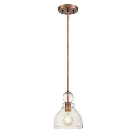 1 Light Mini Pendant Washed Copper Finish with Clear Seeded Glass