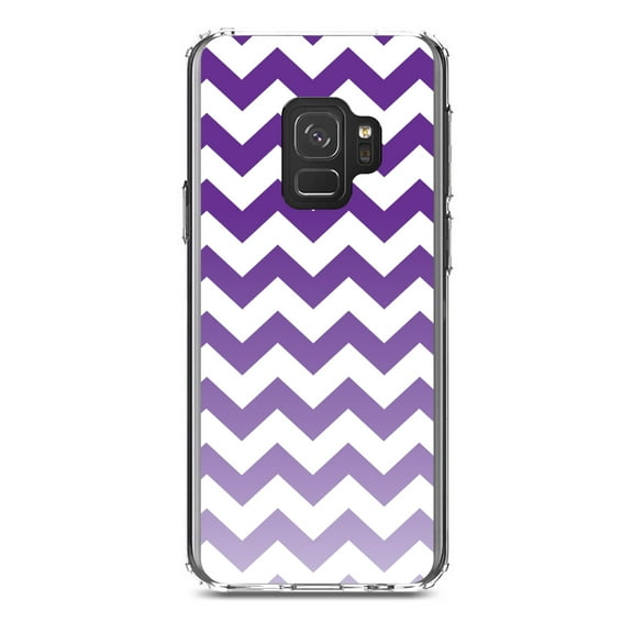DistinctInk Clear Shockproof Hybrid Case for Samsung Galaxy S9 (5.8" Screen) - TPU Bumper, Acrylic Back, Tempered Glass Screen Protector - White Purple Fade Ombré Stripes
