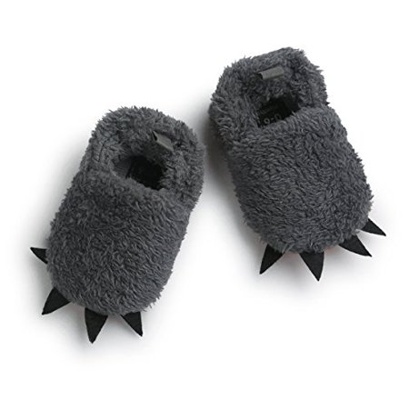 

Baby Boys Girls Bear PAW Animal Slipper Boots Toddler Infant Crib Shoes First Walking Prewalker Shoes Anti-Slip Soft Sole Sneaker Plush Furry House Slippers for 0-6 Months (Grey)