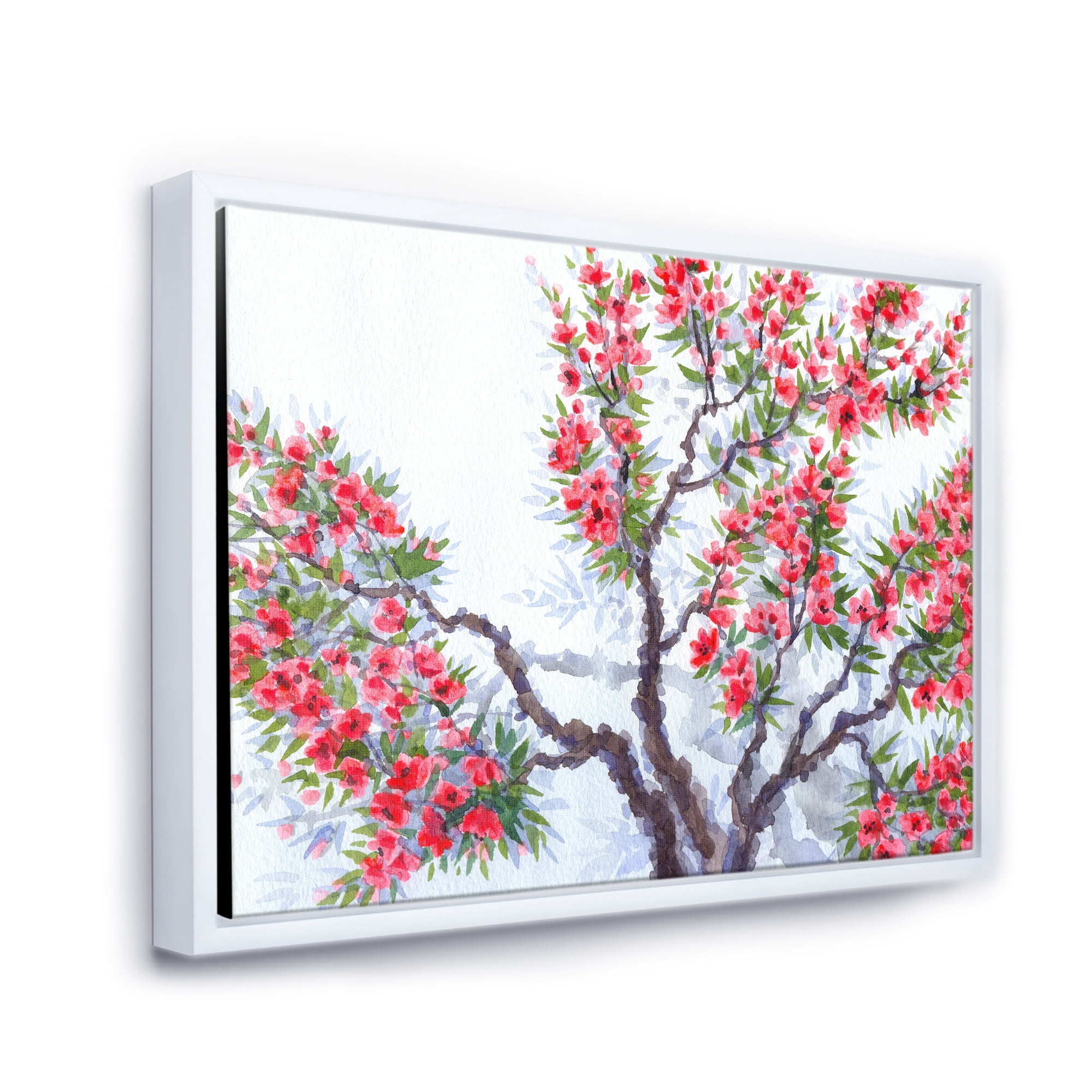 Designart 'Abstract Red Flowers of Spring Tree' Traditional Framed Canvas Wall Art Print