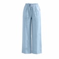 thumbnail image 6 of hoksml Summer Women Linen Casual Pants Elastic High Waist Straight Leg Trousers, Loose Beach Vacation Pants with Pockets, 6 of 6