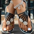 thumbnail image 2 of Bohemian Flip Flops for Women 2025 Summer Beach Glitter Flower Rhinestones Thong Slip on Sandals, 2 of 6