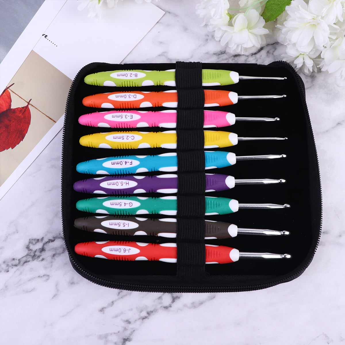 Minkissy Small Crochet Hooks 9Pcs Black Tpr Plastic Handle Ergonomic For Knitting Tools