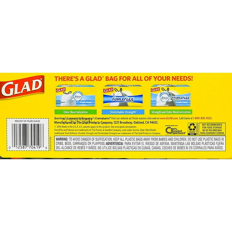 Glad® ForceFlex® Drawstring Trash Bags, 30 Gallons, Black, Box Of