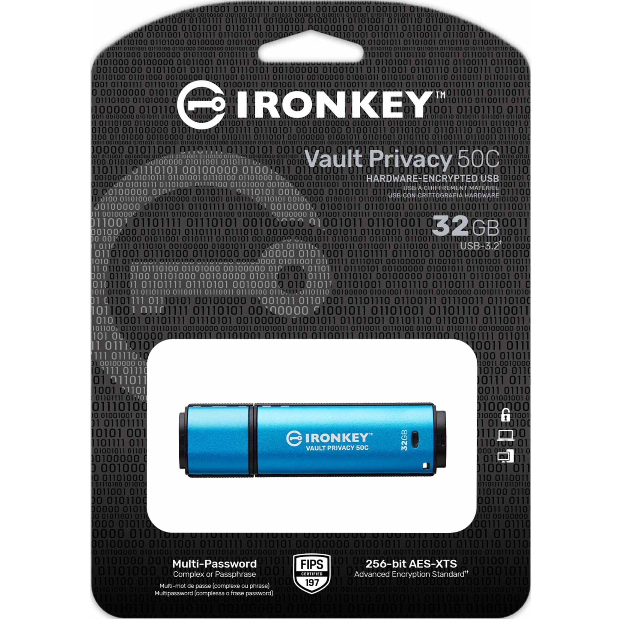 Kingston IronKey Vault Privacy 50 Series 32GB USB-C Flash Drive - Up to 250 MB/s Read