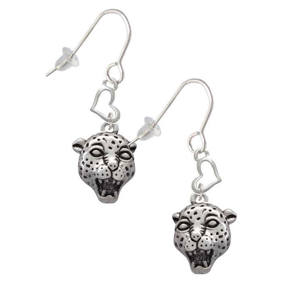 Silvertone Small Jaguar - Mascot Heart French Earrings