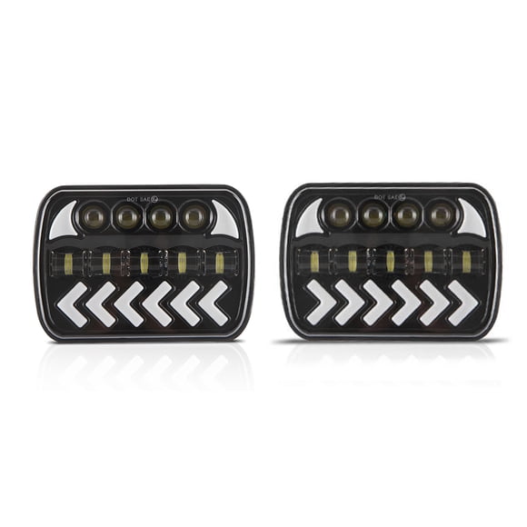 Amdohai 2 Pack Car LED Headlights 7inch Headlamp with White High/Low Beam DRL Amber Arrow Dynamic Sequential Turn Signal Replacement for Jeep Wrangler