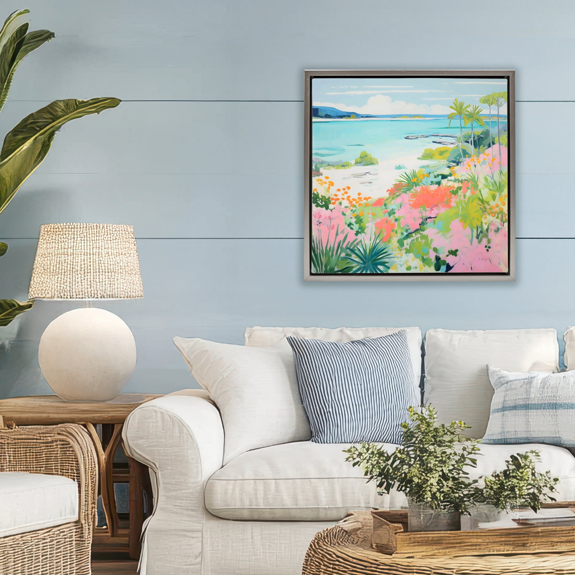 Stupell Industries Tropical Coast Blooming Shoreline Gray Framed Floater Canvas Wall Art, design by Creative Studio