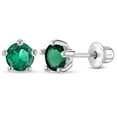 thumbnail image 1 of 925 Sterling Silver Classic 4mm Simulated Emerald Prong Set Girls Screw Backs, 1 of 6