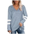 thumbnail image 1 of EQWLJWE Blouses à Manches Longues pour Femmes, Chemise Ample Décontractée à Col en V et Manches Longues Patchwork, 1 of 8