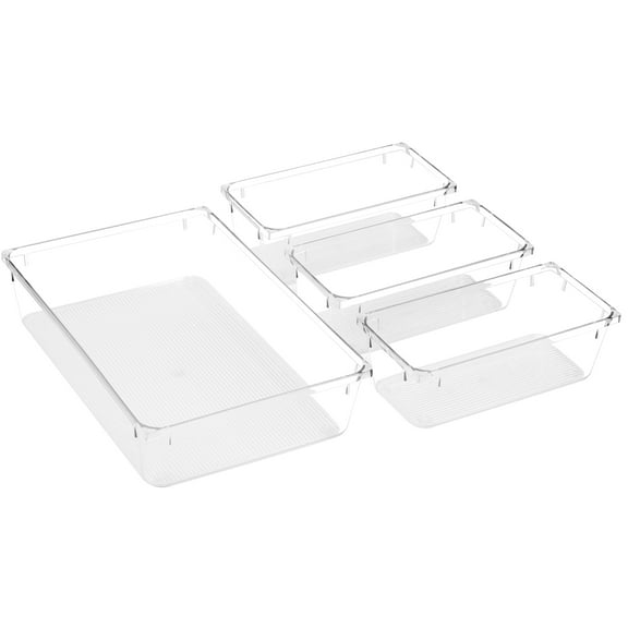 Sorbus 4-Piece Clear Cosmetic & Bathroom Drawer Organizer, Stackable Storage Bin