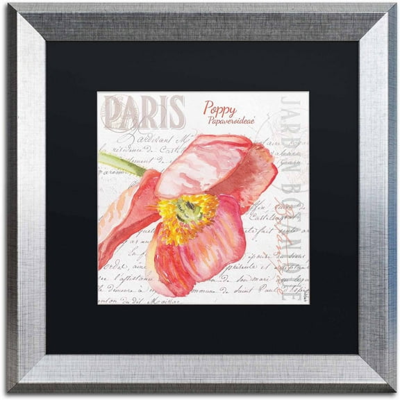 Trademark Fine Art "Paris Botanique Yellow Poppy" Canvas Art by Jennifer Redstreake Black Matte, Silver Frame
